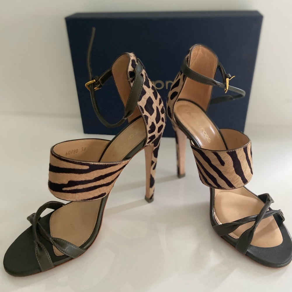 Sergio Rossi Leather/Haircalf Mixed-Media Sandals.  Size 8
Excellent condition